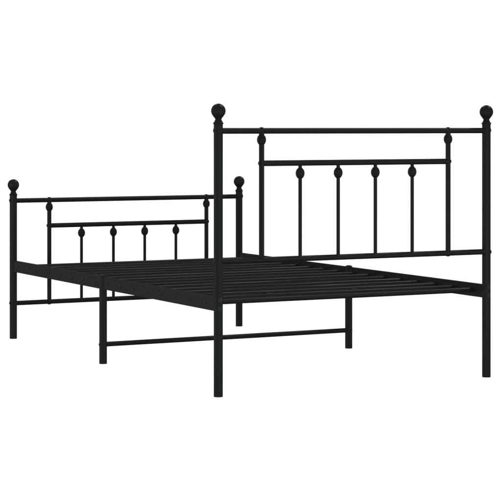 vidaXL Metalowa rama łóżka z wezgłowiem i zanóżkiem, czarna, 107x203cm