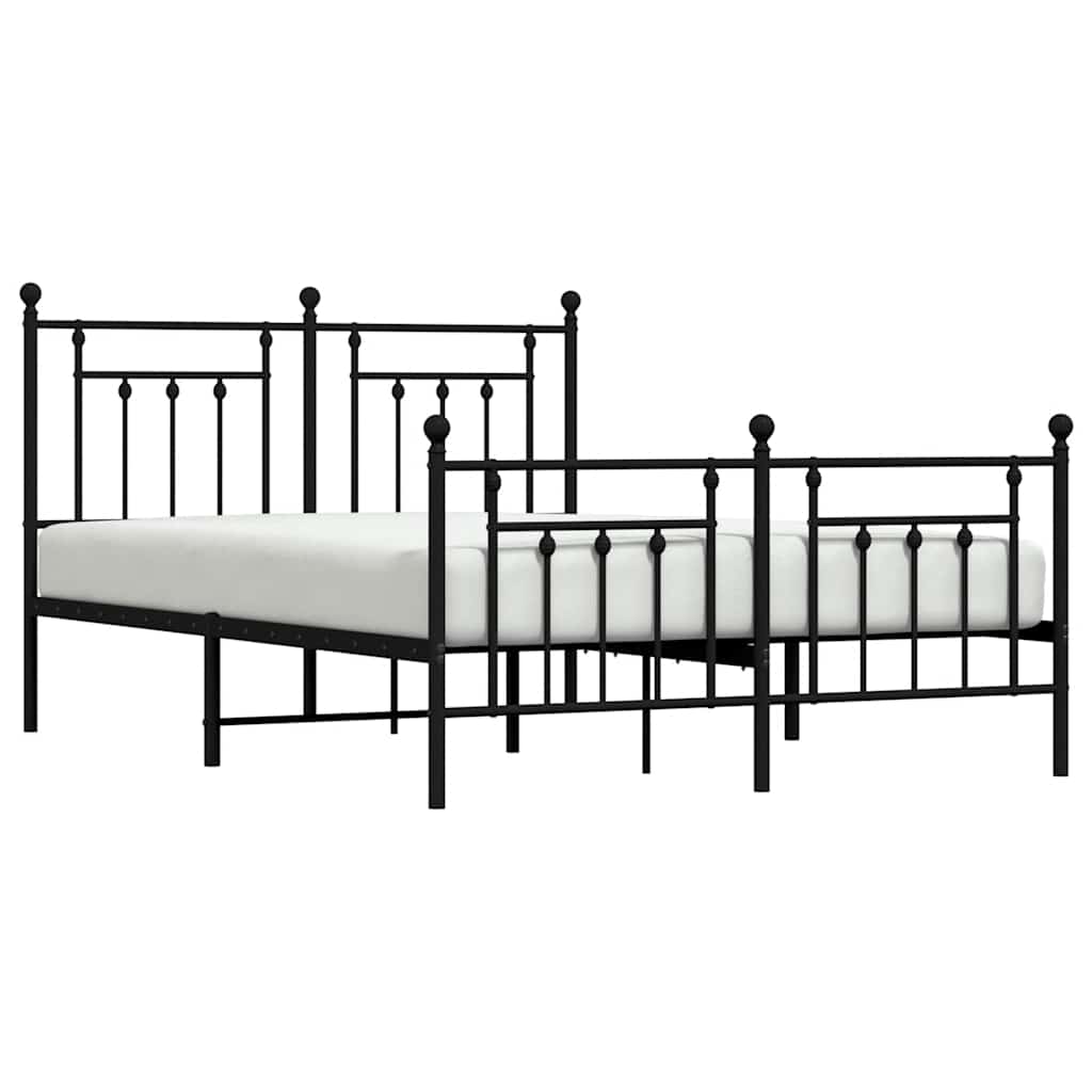 vidaXL Metalowa rama łóżka z wezgłowiem i zanóżkiem, czarna, 140x190cm