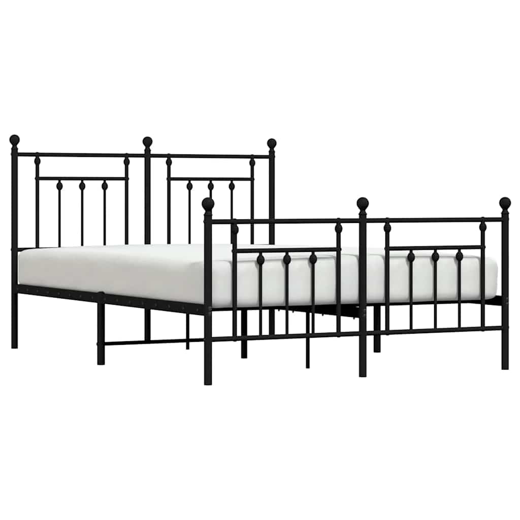 vidaXL Metalowa rama łóżka z wezgłowiem i zanóżkiem, czarna, 140x200cm