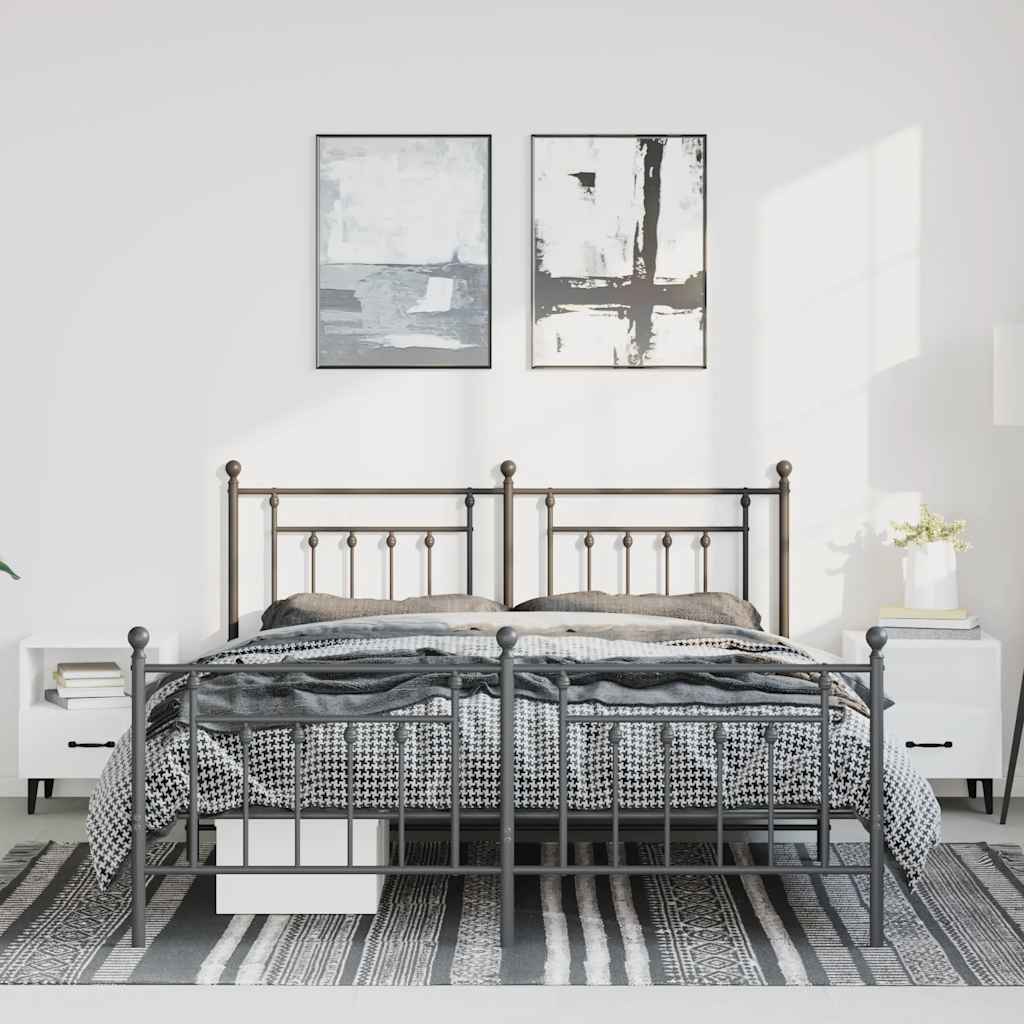 vidaXL Metalowa rama łóżka z wezgłowiem i zanóżkiem, czarna, 150x200cm