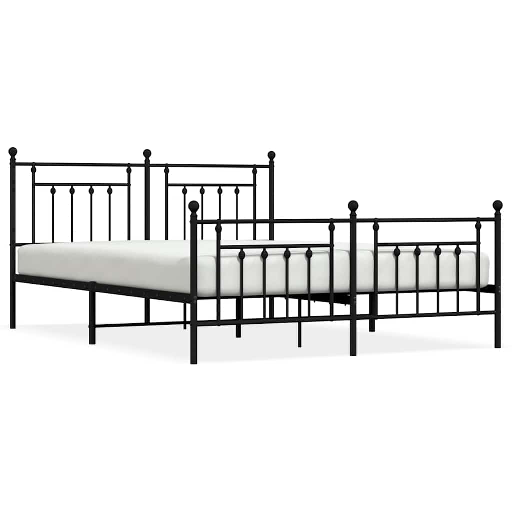 vidaXL Metalowa rama łóżka z wezgłowiem i zanóżkiem, czarna, 183x213cm