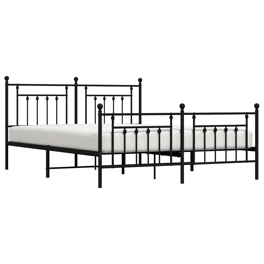 vidaXL Metalowa rama łóżka z wezgłowiem i zanóżkiem, czarna, 183x213cm