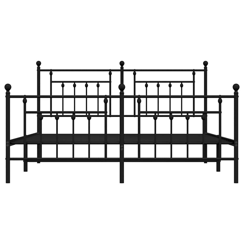 vidaXL Metalowa rama łóżka z wezgłowiem i zanóżkiem, czarna, 183x213cm
