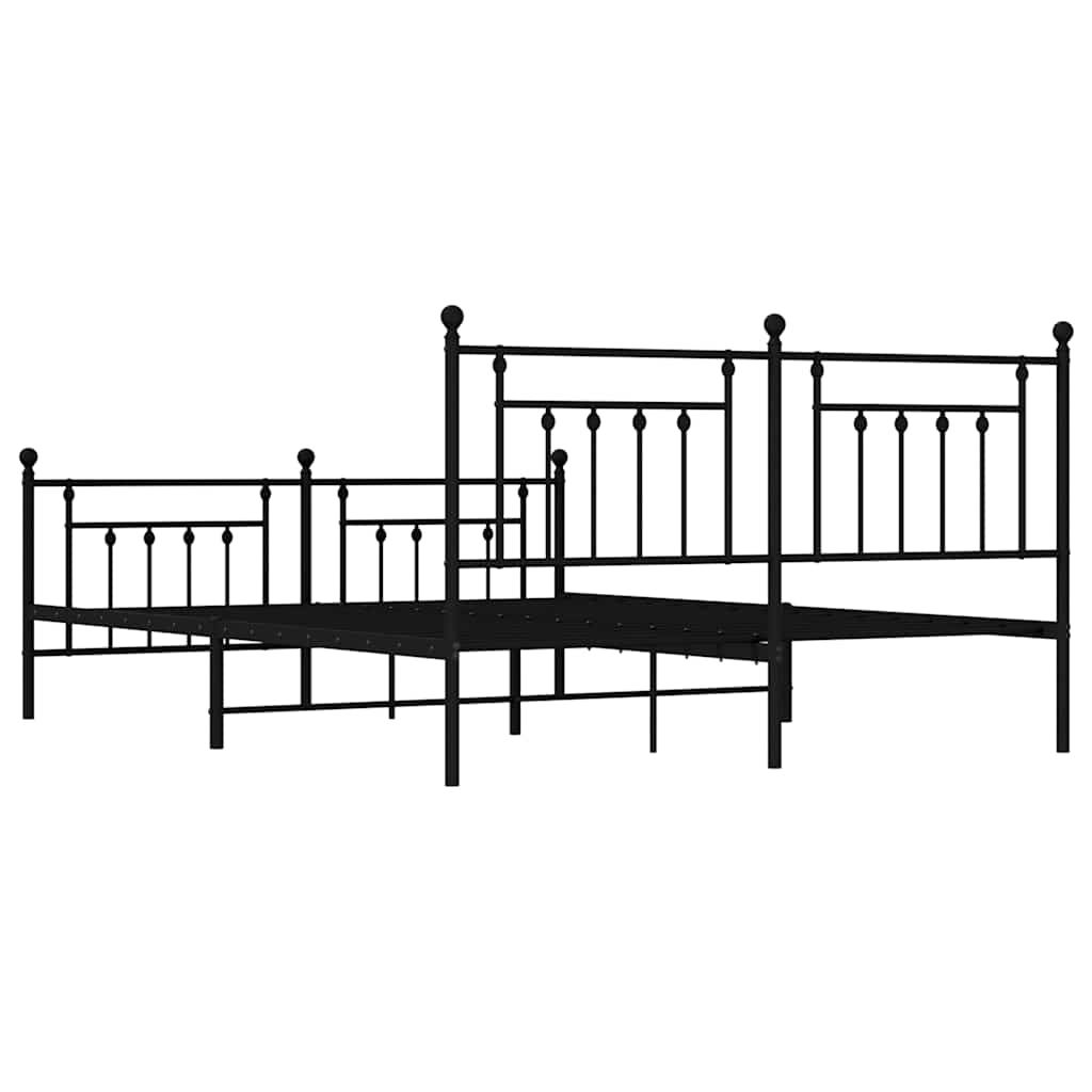 vidaXL Metalowa rama łóżka z wezgłowiem i zanóżkiem, czarna, 183x213cm