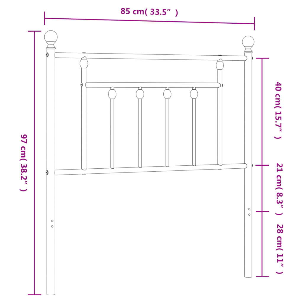 vidaXL Metalowe wymienne wezgłowie, czarne, 80 cm