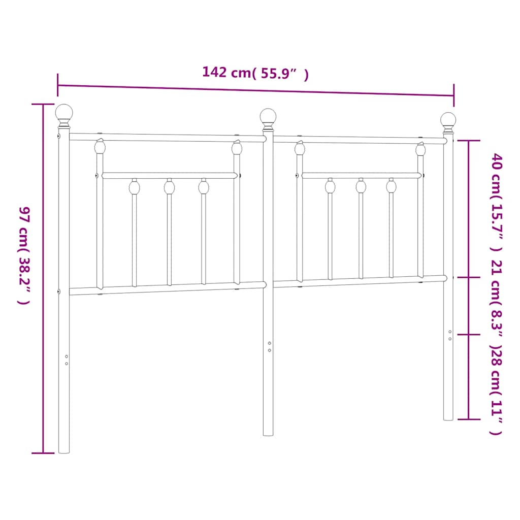 vidaXL Metalowe wymienne wezgłowie, czarne, 135 cm