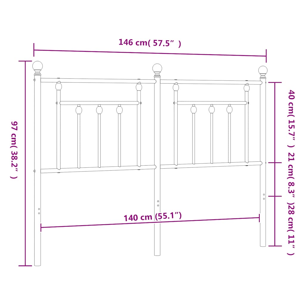 vidaXL Metalowe wymienne wezgłowie, czarne, 140 cm