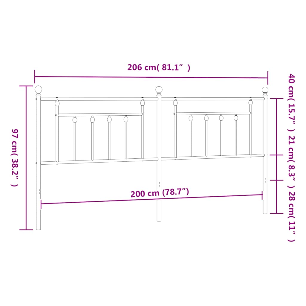 vidaXL Metalowe wymienne wezgłowie, czarne, 200 cm