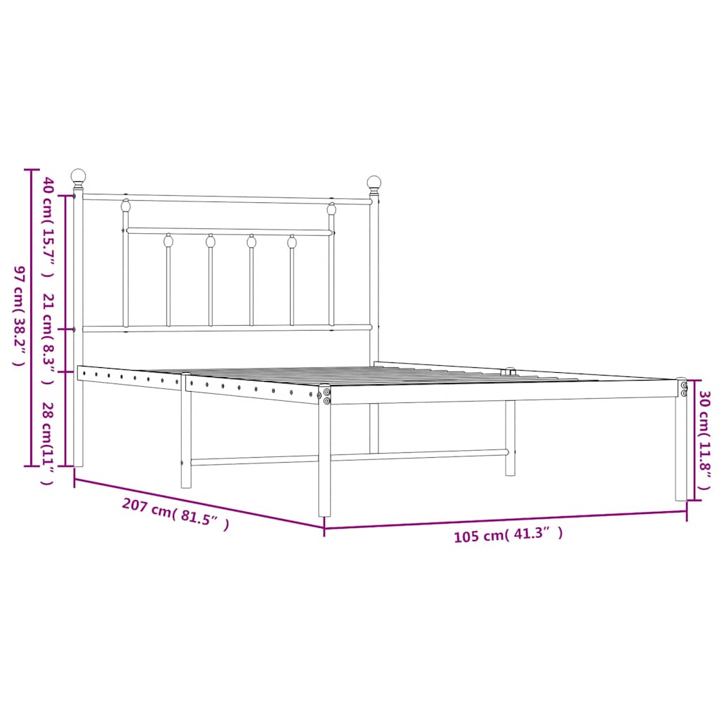 vidaXL Metalowa rama łóżka z wezgłowiem, biała, 100x200 cm