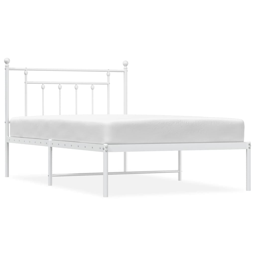 vidaXL Metalowa rama łóżka z wezgłowiem, biała, 107x203 cm