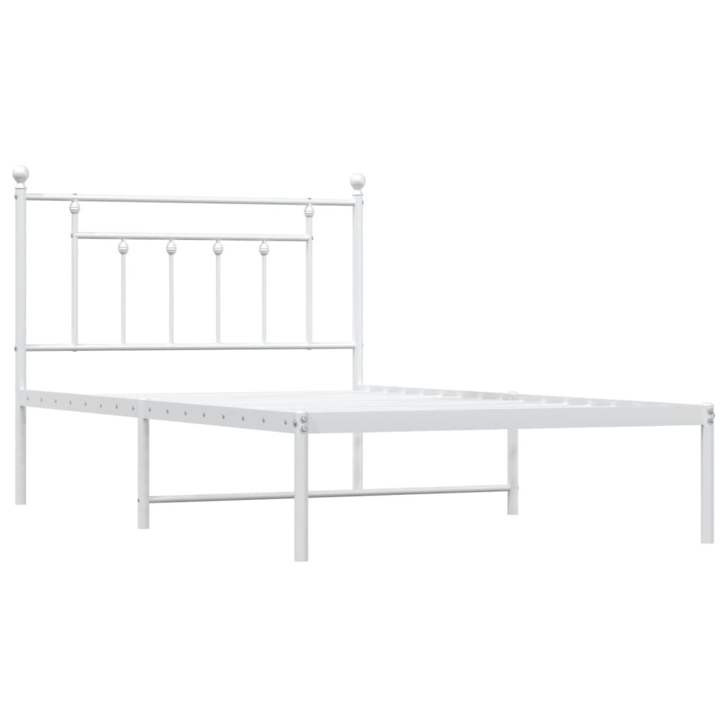 vidaXL Metalowa rama łóżka z wezgłowiem, biała, 107x203 cm