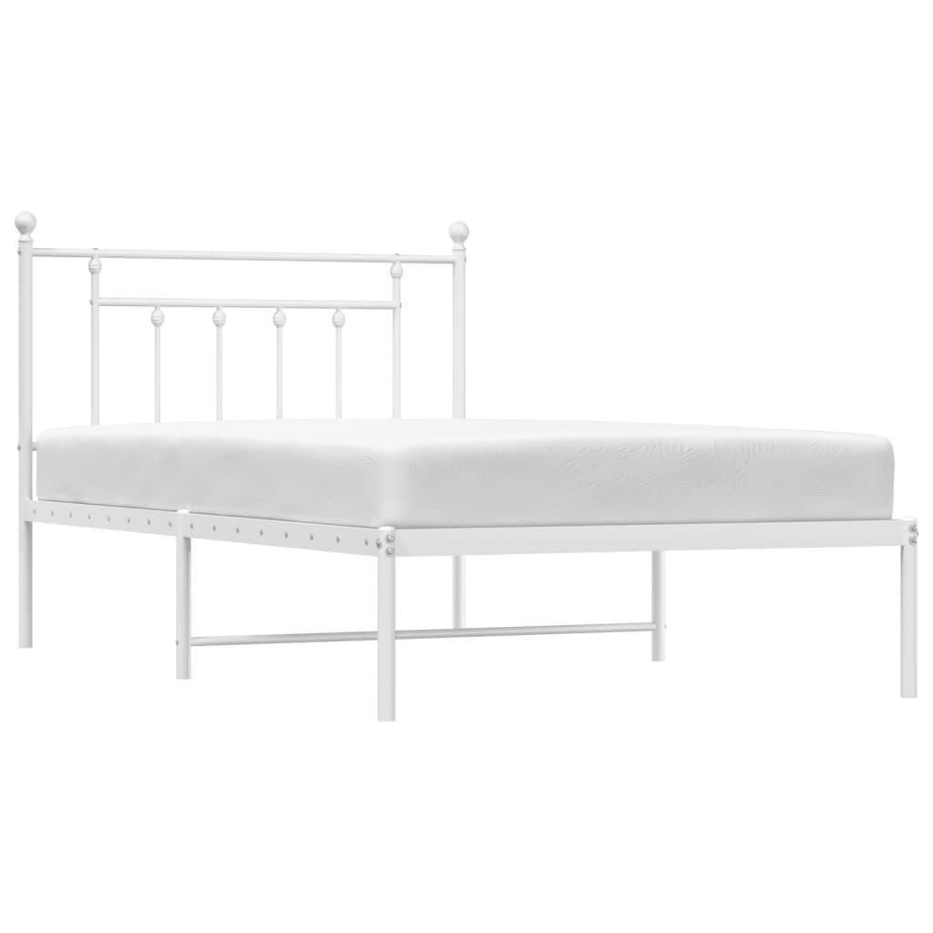 vidaXL Metalowa rama łóżka z wezgłowiem, biała, 107x203 cm