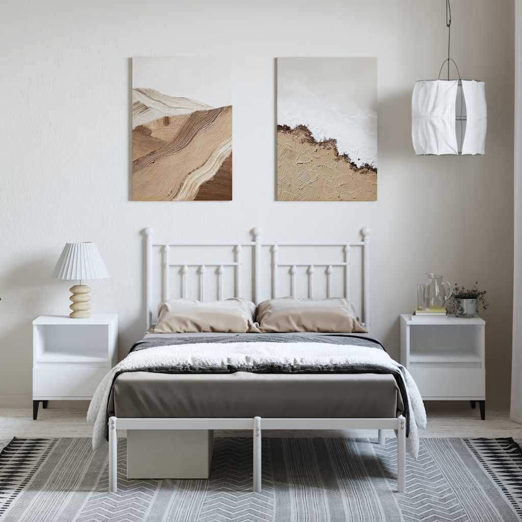 vidaXL Metalowa rama łóżka z wezgłowiem, biała, 135x190 cm