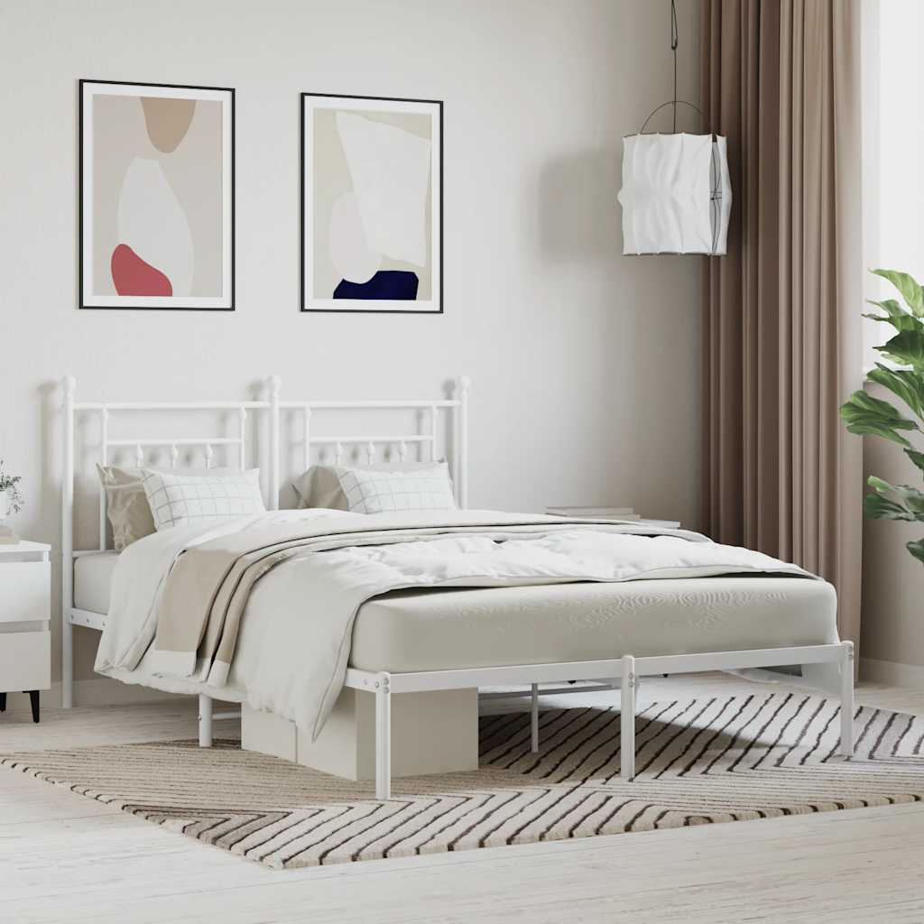 vidaXL Metalowa rama łóżka z wezgłowiem biała, 140x200 cm