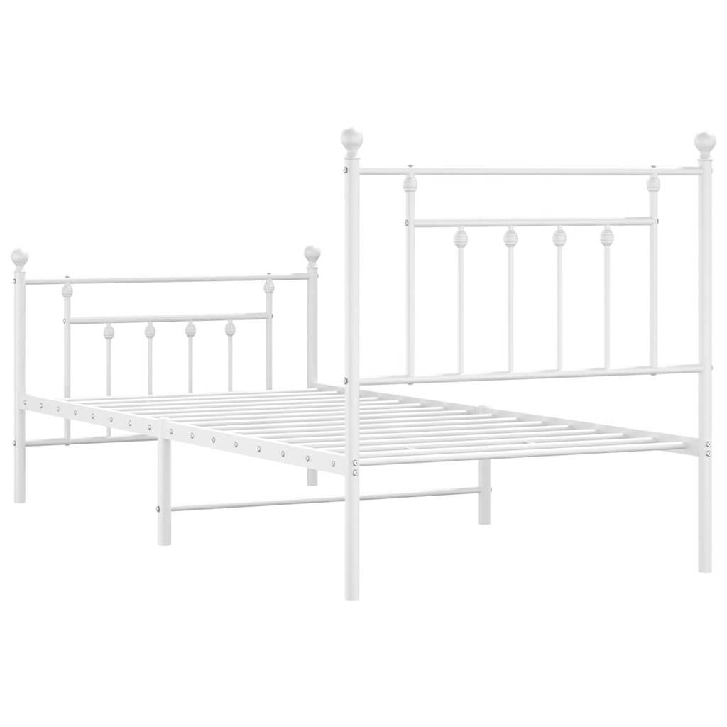 vidaXL Metalowa rama łóżka z wezgłowiem i zanóżkiem, biała, 90x200 cm