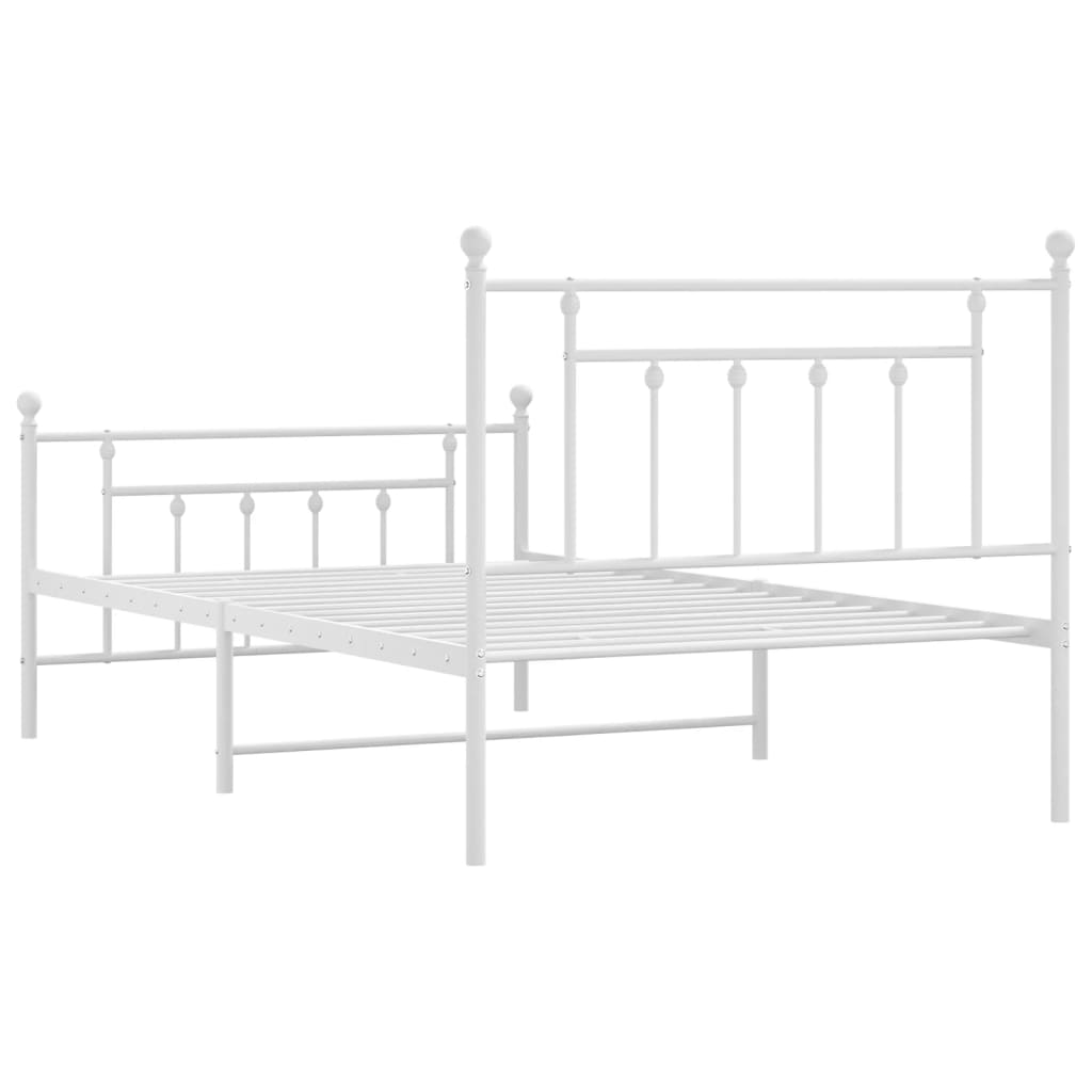 vidaXL Metalowa rama łóżka z wezgłowiem i zanóżkiem, biała, 100x200 cm