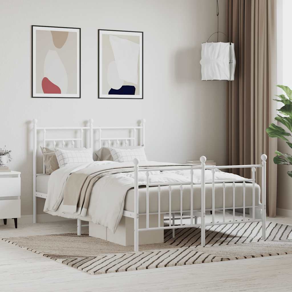 vidaXL Metalowa rama łóżka z wezgłowiem i zanóżkiem, biała, 120x200 cm