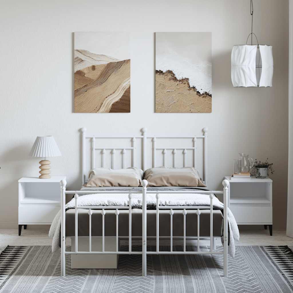 vidaXL Metalowa rama łóżka z wezgłowiem i zanóżkiem, biała, 135x190 cm