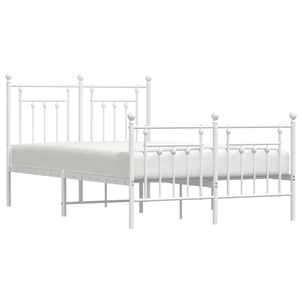 vidaXL Metalowa rama łóżka z wezgłowiem i zanóżkiem, biała, 135x190 cm