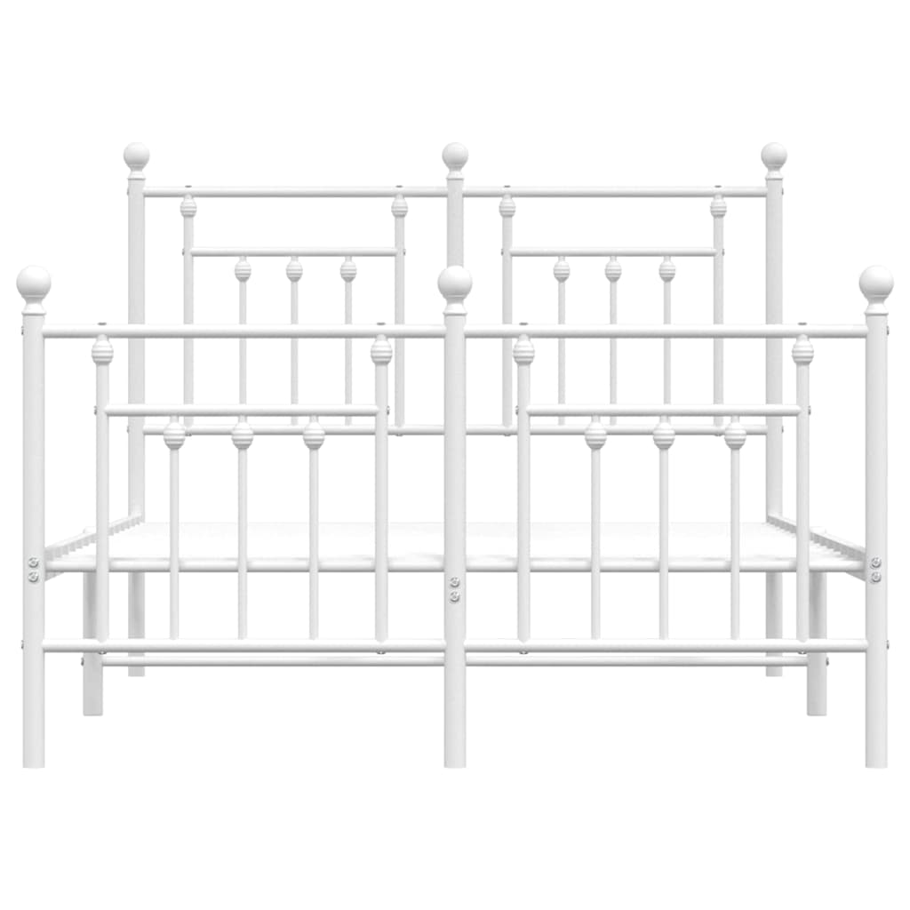 vidaXL Metalowa rama łóżka z wezgłowiem i zanóżkiem, biała, 135x190 cm