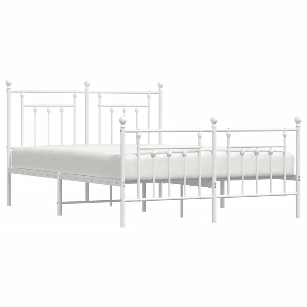 vidaXL Metalowa rama łóżka z wezgłowiem i zanóżkiem, biała, 140x190 cm