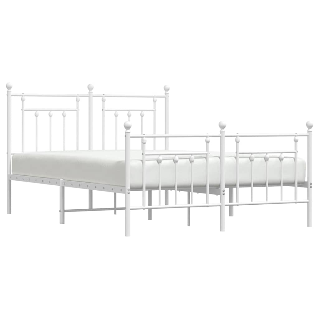 vidaXL Metalowa rama łóżka z wezgłowiem i zanóżkiem, biała, 140x200 cm