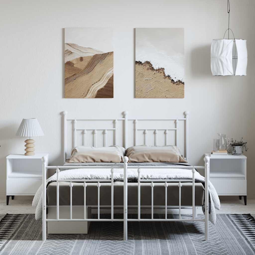 vidaXL Metalowa rama łóżka z wezgłowiem i zanóżkiem, biała, 150x200 cm