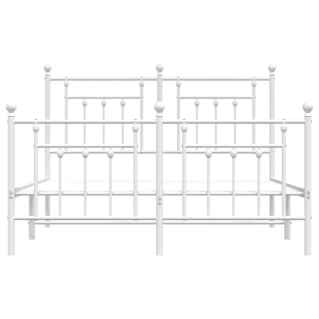 vidaXL Metalowa rama łóżka z wezgłowiem i zanóżkiem, biała, 150x200 cm