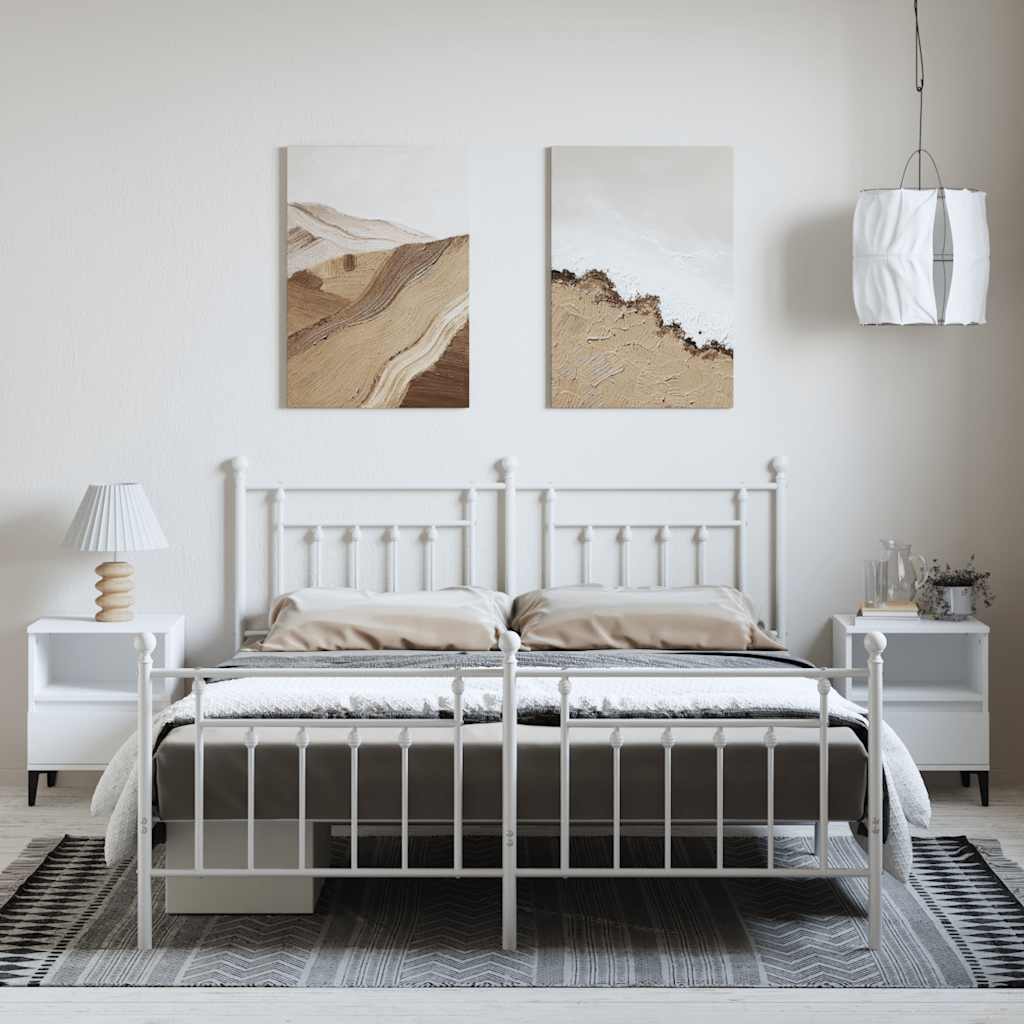 vidaXL Metalowa rama łóżka z wezgłowiem i zanóżkiem, biała, 183x213 cm