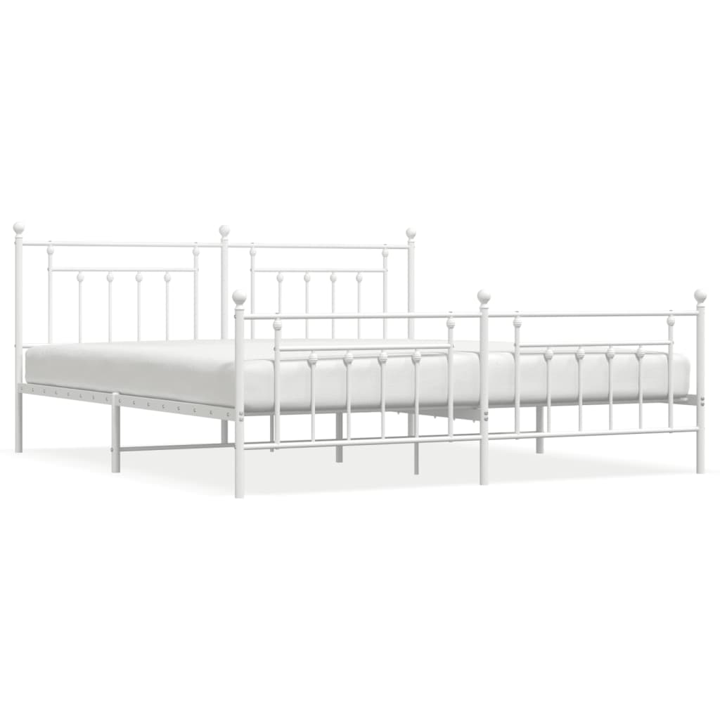 vidaXL Metalowa rama łóżka z wezgłowiem i zanóżkiem, biała, 200x200 cm