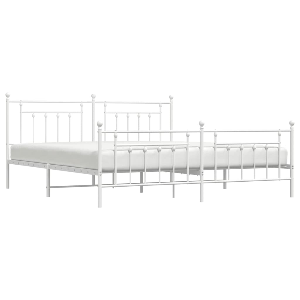 vidaXL Metalowa rama łóżka z wezgłowiem i zanóżkiem, biała, 200x200 cm