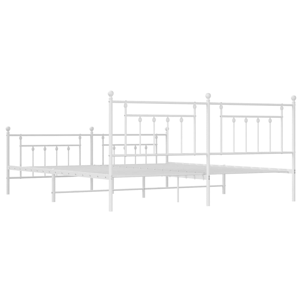 vidaXL Metalowa rama łóżka z wezgłowiem i zanóżkiem, biała, 200x200 cm