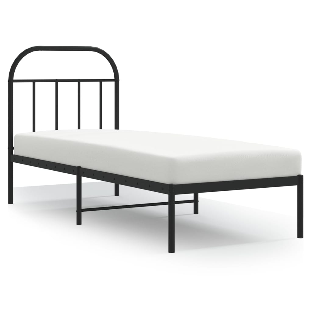 vidaXL Metalowa rama łóżka z wezgłowiem, czarna, 75x190 cm
