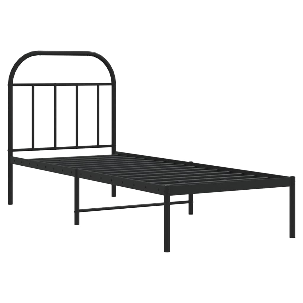 vidaXL Metalowa rama łóżka z wezgłowiem, czarna, 75x190 cm