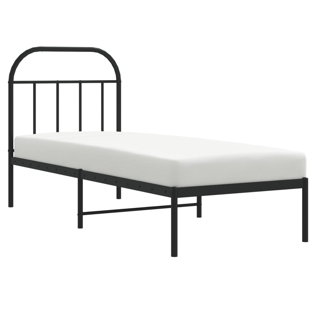 vidaXL Metalowa rama łóżka z wezgłowiem, czarna, 75x190 cm