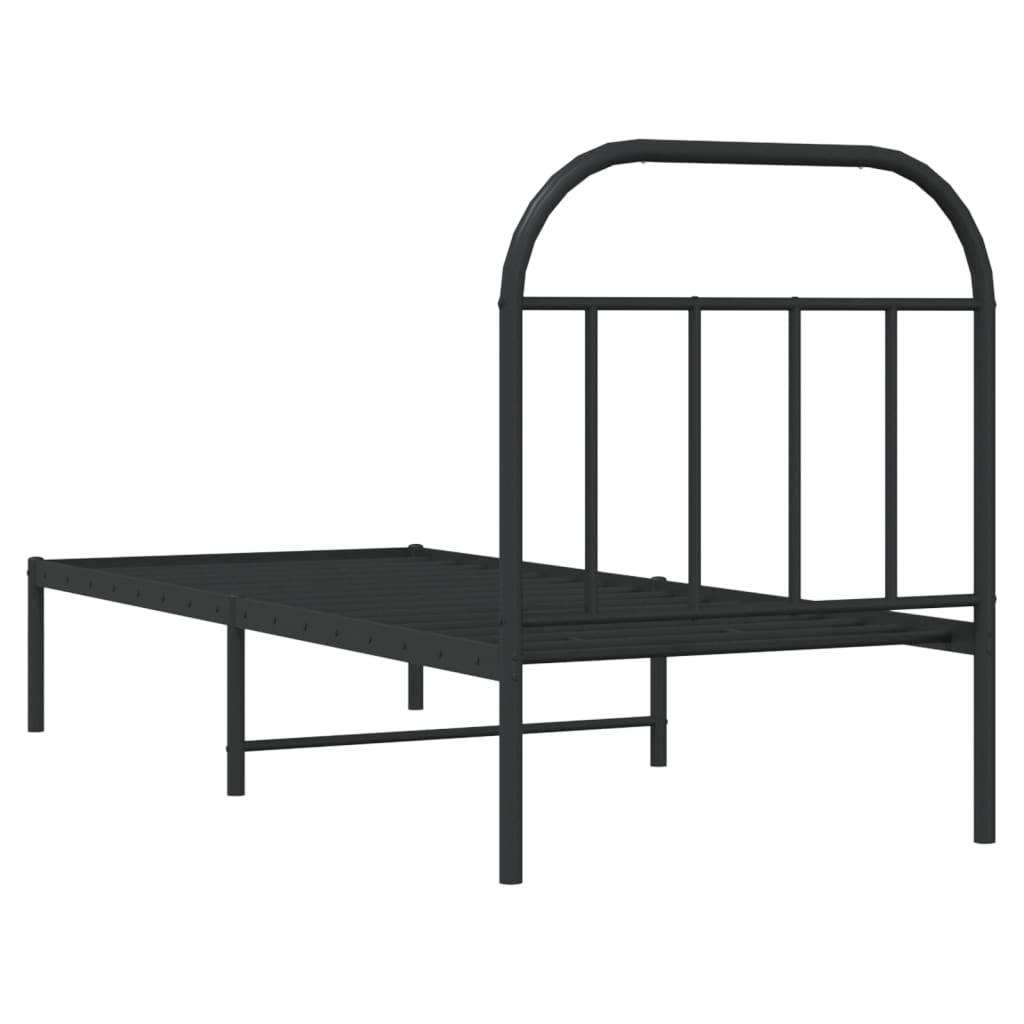 vidaXL Metalowa rama łóżka z wezgłowiem, czarna, 75x190 cm