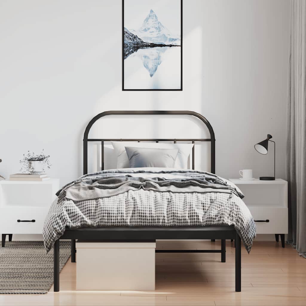 vidaXL Metalowa rama łóżka z wezgłowiem, czarna, 100x200 cm