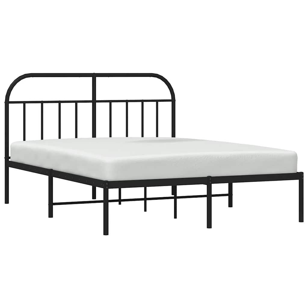vidaXL Metalowa rama łóżka z wezgłowiem, czarna, 135x190 cm