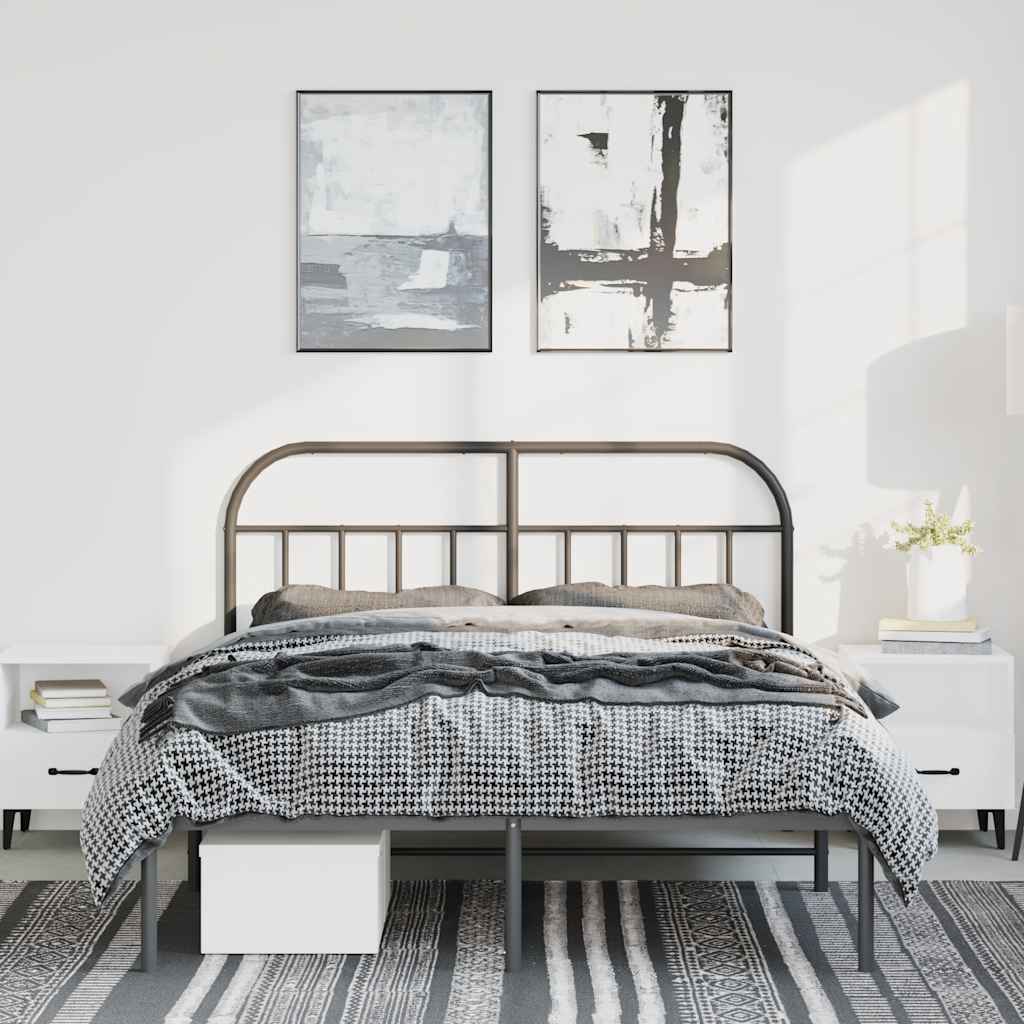 vidaXL Metalowa rama łóżka z wezgłowiem, czarna, 150x200 cm
