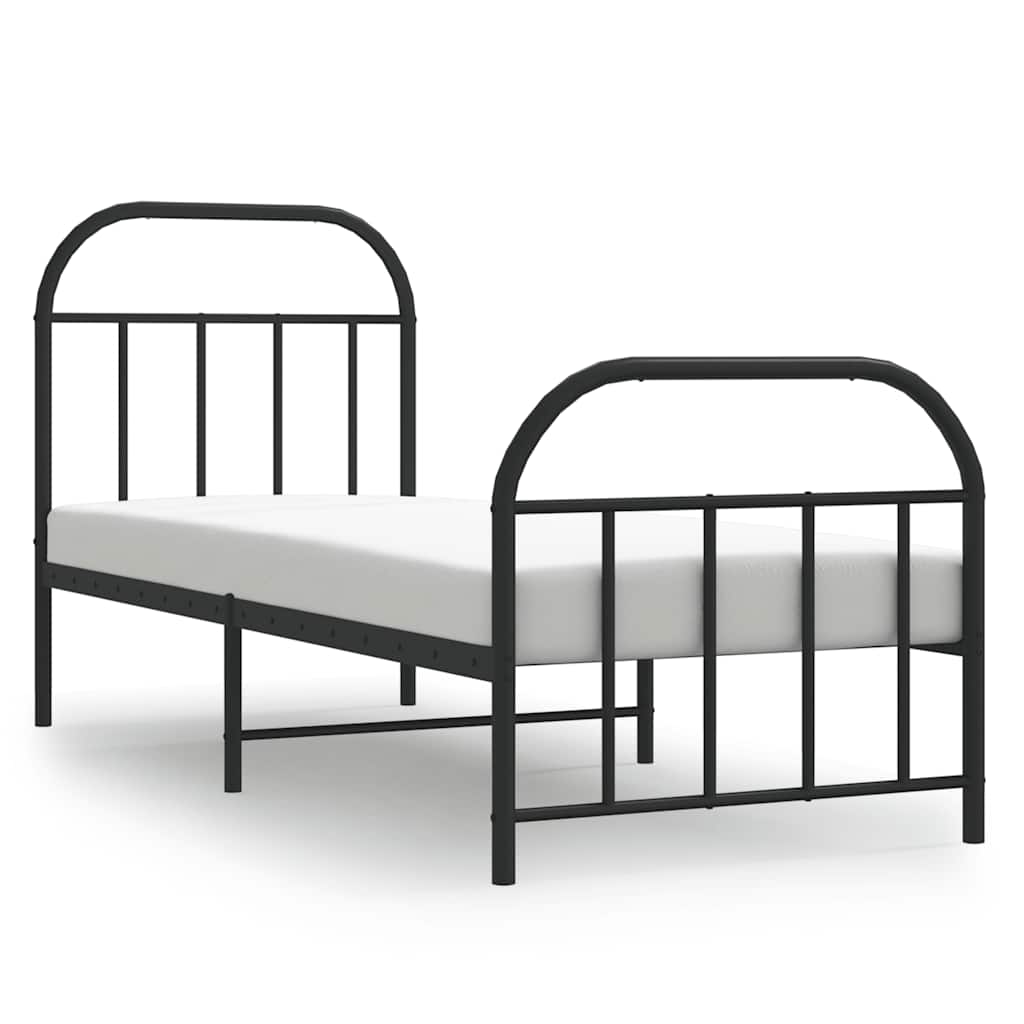 vidaXL Metalowa rama łóżka z wezgłowiem i zanóżkiem, czarna, 75x190 cm