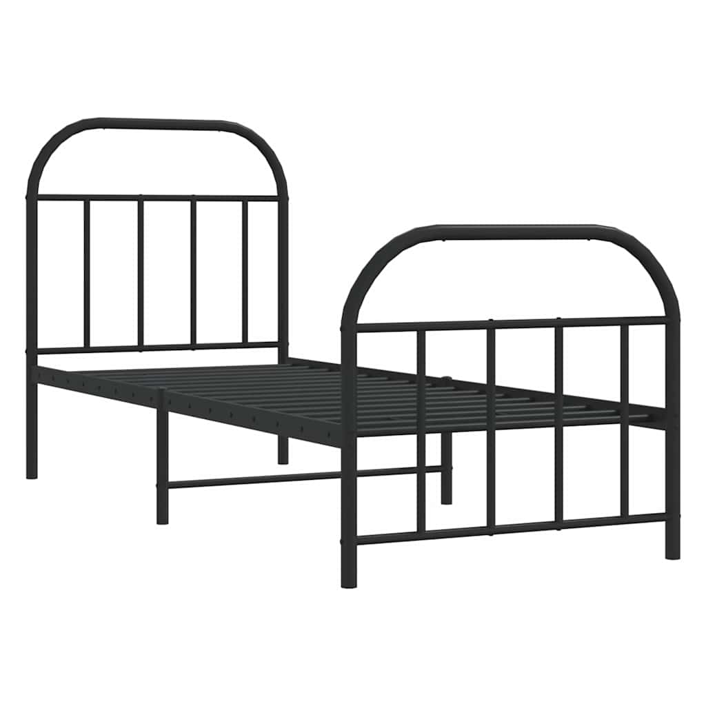 vidaXL Metalowa rama łóżka z wezgłowiem i zanóżkiem, czarna, 75x190 cm