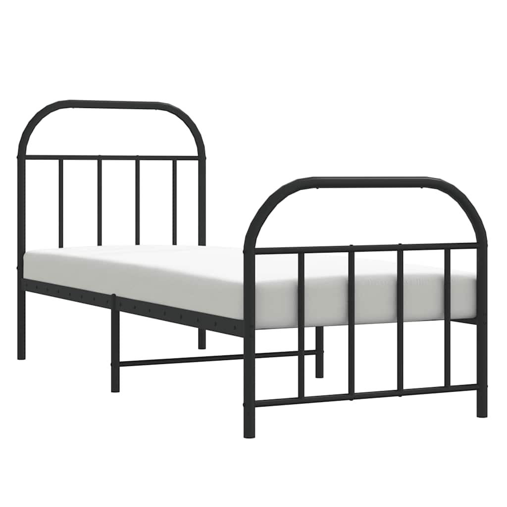 vidaXL Metalowa rama łóżka z wezgłowiem i zanóżkiem, czarna, 75x190 cm