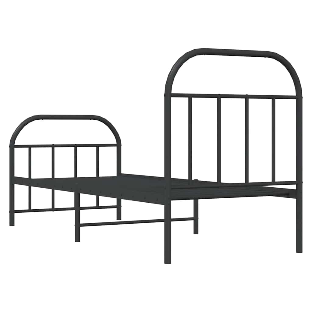 vidaXL Metalowa rama łóżka z wezgłowiem i zanóżkiem, czarna, 75x190 cm