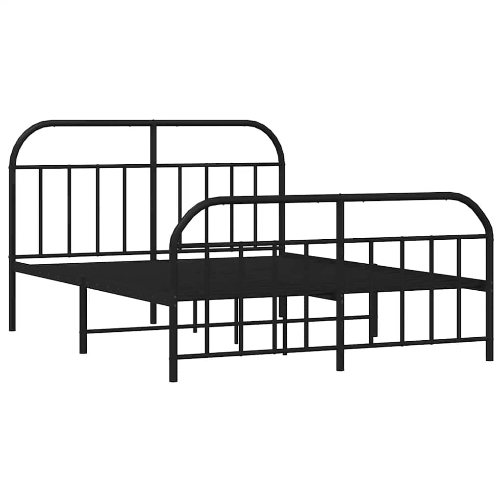 vidaXL Metalowa rama łóżka z wezgłowiem i zanóżkiem, czarna, 135x190cm