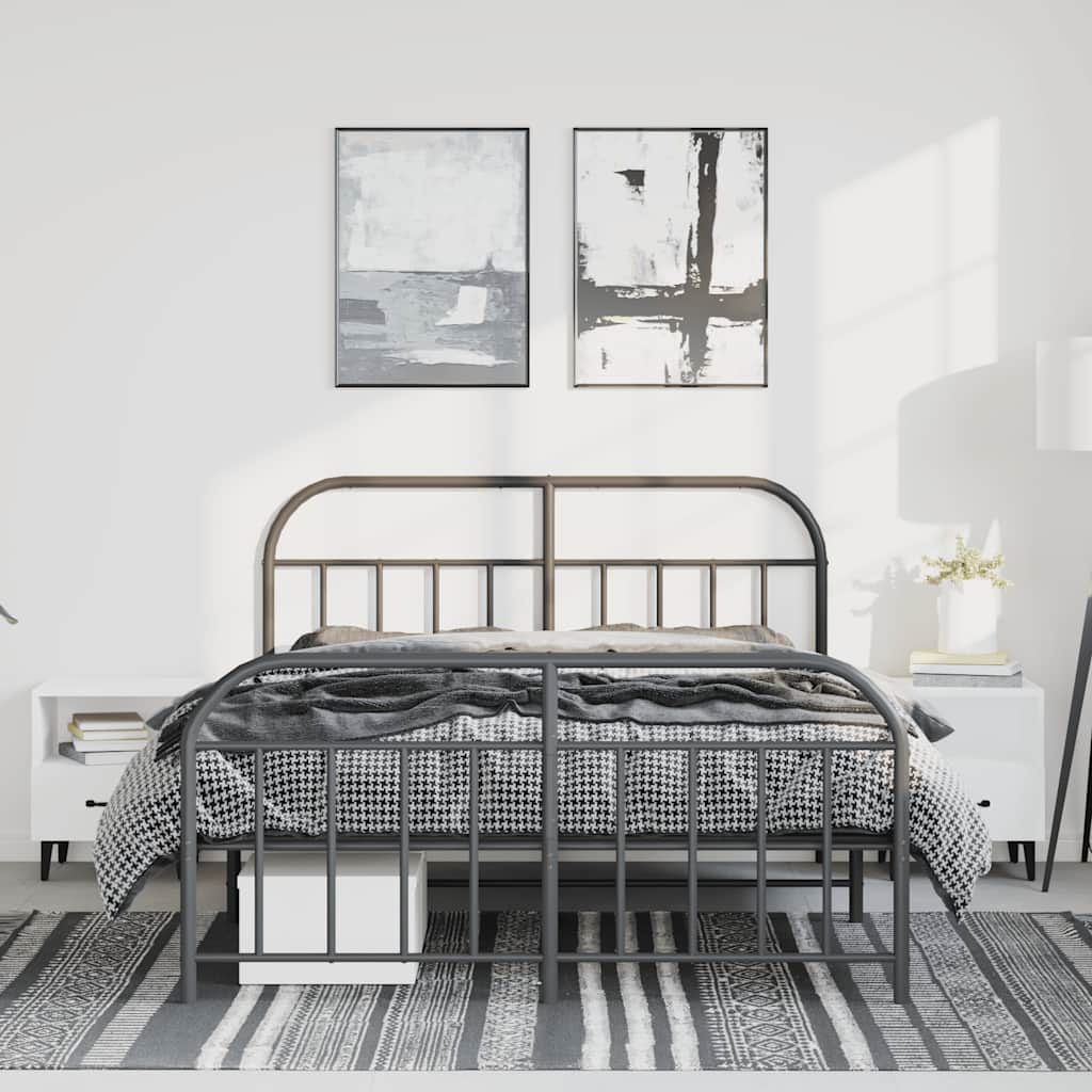 vidaXL Metalowa rama łóżka z wezgłowiem i zanóżkiem, czarna, 135x190cm
