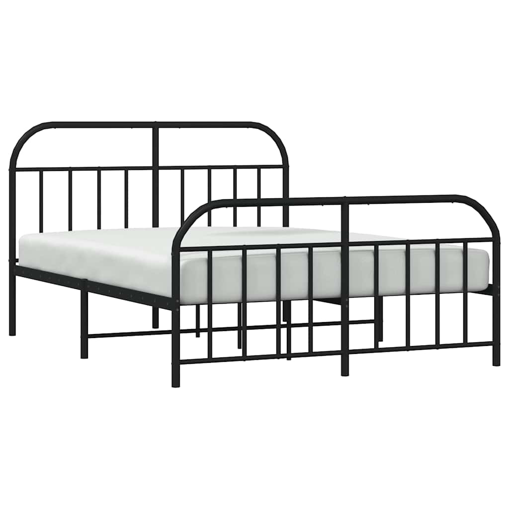 vidaXL Metalowa rama łóżka z wezgłowiem i zanóżkiem, czarna, 135x190cm
