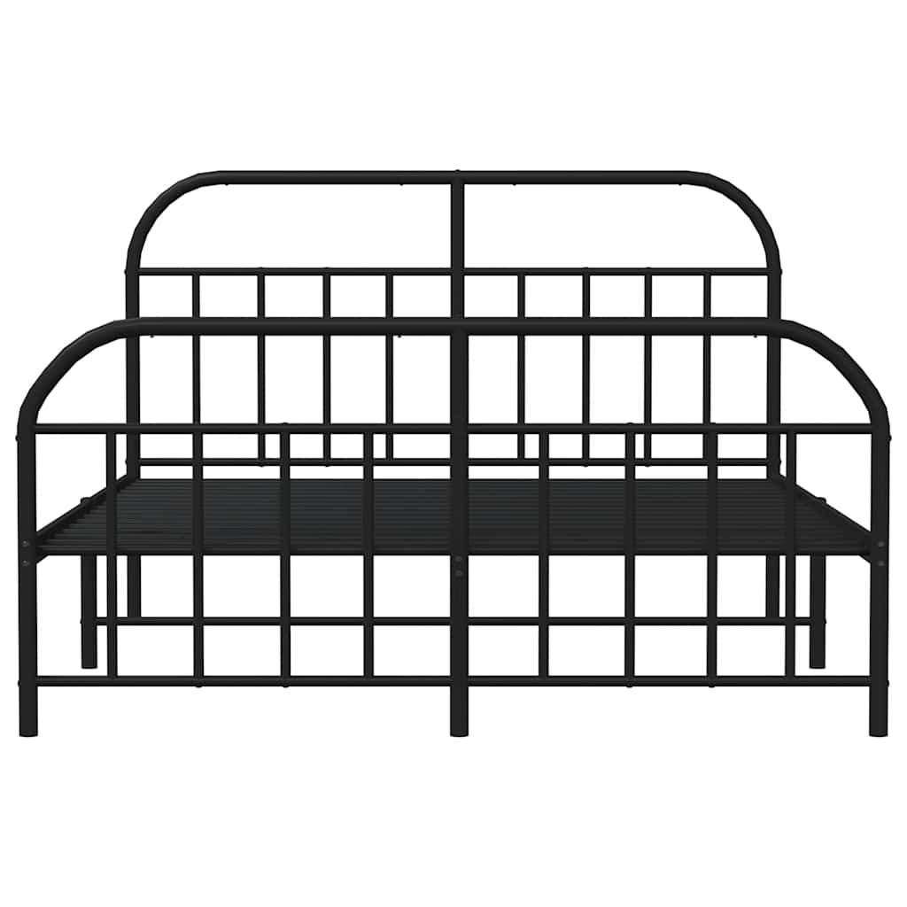 vidaXL Metalowa rama łóżka z wezgłowiem i zanóżkiem, czarna, 135x190cm