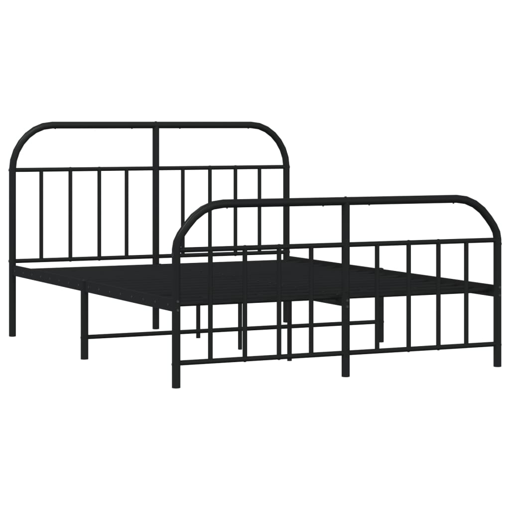 vidaXL Metalowa rama łóżka z wezgłowiem i zanóżkiem, czarna, 140x190cm