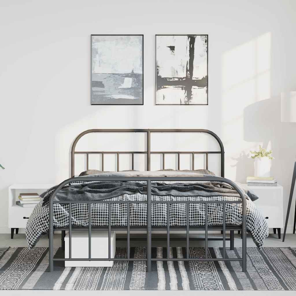 vidaXL Metalowa rama łóżka z wezgłowiem i zanóżkiem, czarna, 150x200cm