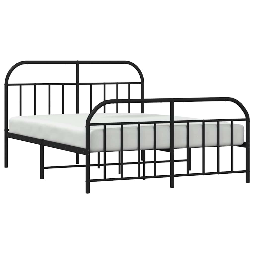 vidaXL Metalowa rama łóżka z wezgłowiem i zanóżkiem, czarna, 183x213cm